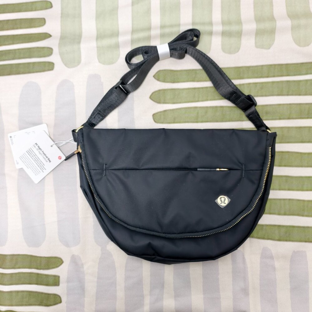 💕Lululemon All Night Festival Bag 5L - Black w/ Gold Hardware Crossbody Sling